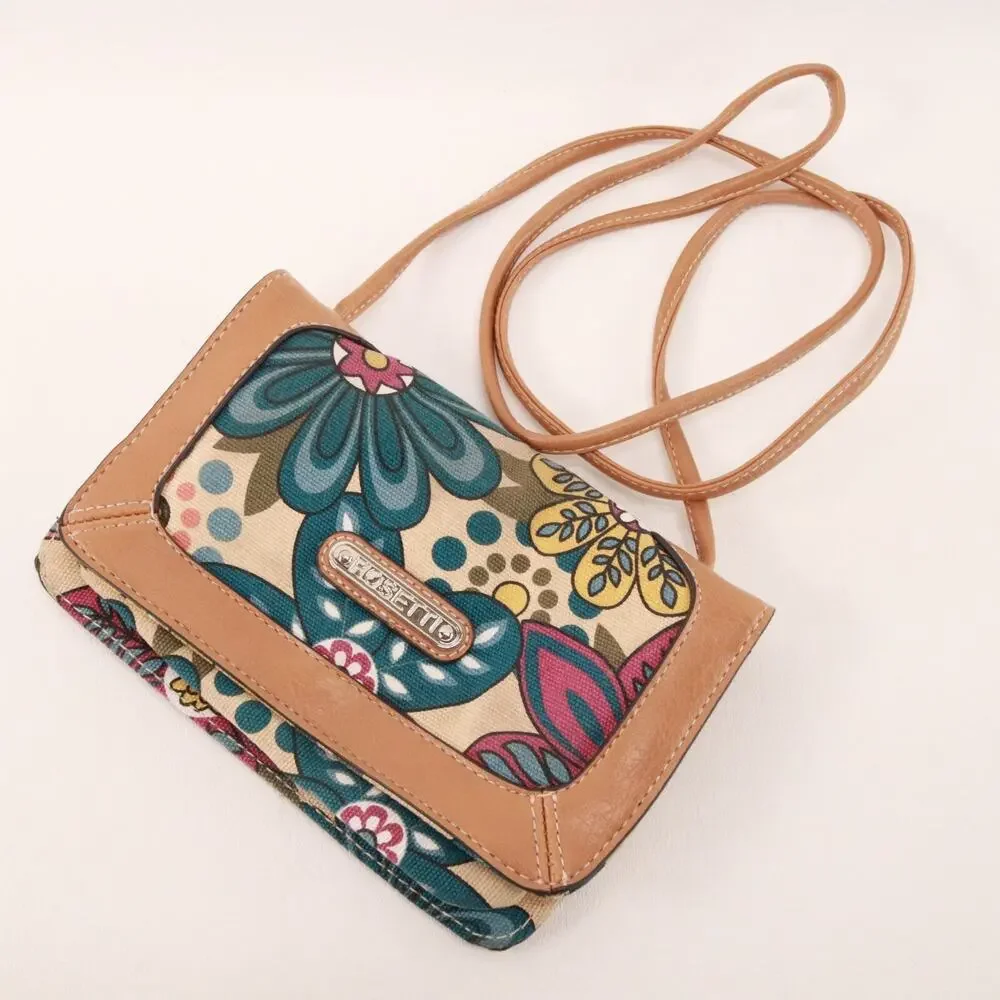Rosetti Crossbody Handbag Women Multicolor Teal Brown Floral Lined Purse Bag